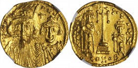 CONSTANS II, 641-668. AV Solidus (4.33 gms), Constantinople Mint, 7th Officinae, ca. A.D. 654-68. NGC MS, Strike: 5/5 Surface: 3/5. Edge Bend.

S-96...