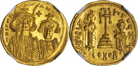 CONSTANS II, 641-668. AV Solidus (4.33 gms), Constantinople Mint, 5th Officinae, ca. A.D. 661-63. NGC MS, Strike: 4/5 Surface: 4/5. Die Shift.

S-96...