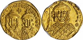 CONSTANTINE V, 741-775. AV Solidus (4.36 gms), Constantinople Mint, A.D. 750-775. NGC AU, Strike: 4/5 Surface: 4/5.

S-1551. Facing busts of Constan...