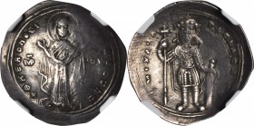 MICHAEL VII, 1071-1078. AR Miliaresion (2.34 gms), Constantinople Mint. NGC EF, Strike: 4/5 Surface: 4/5. Light Scuffs.

S-1873. Nimbate Virgin oran...