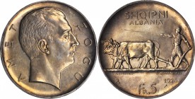 ALBANIA. 5 Franga Ari, 1926-R. Rome Mint, Dies Prepared by A. Motti Inc. PCGS Genuine--Altered Surfaces, Unc Details Gold Shield.

KM-8.1; Mont-41. ...
