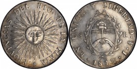 ARGENTINA. 8 Reales, 1813-PTS J. Potosi Mint. NGC AU-55.

KM-5; CJ-4.1.26. The first date of Argentine coinage and incredibly popular as such, with ...