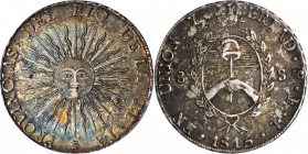 ARGENTINA. 8 Soles, 1815-PTS FL. Potosi Mint. PCGS AU-50 Gold Shield.

KM-15; CJ-6.1.11. Single year issue from the first occupation of the Potosi m...