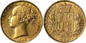 AUSTRALIA. Shield Sovereign, 1886-M. Melbourne Mint. PCGS AU-58 Gold Shield.

S-3854A; Fr-12; KM-6. Shield type. Good strike and lustrous.