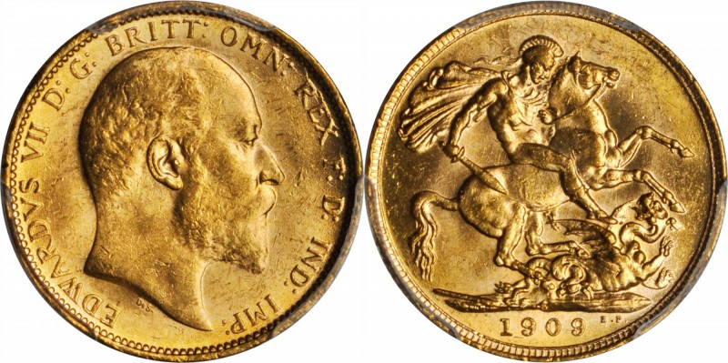 AUSTRALIA. Sovereign, 1909-S. Sydney Mint. PCGS MS-63 Gold Shield.

S-3973; Fr...