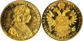AUSTRIA. 4 Ducat Restrike, 1915. PCGS MS-66 Gold Shield.

Fr-488; KM-2276. Beautiful and glittering with strong prooflike fields and frosty devices....