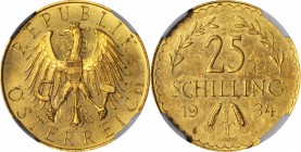 AUSTRIA. 25 Schillings, 1934. NGC MS-65+.

Fr-521; KM-2841. Sharply struck and brilliant with just a light veneer of tone.