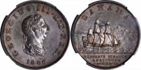 BAHAMAS. Penny, 1806. NGC AU-58 BN.

KM-1; Prid-1. Engrailed edge. Well struck with attractive mocha and mahogany patina with hints of red in the pr...
