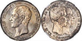 BELGIUM. Silver Medallic 5 Franc, 1853. NGC MS-63.

Dav-52; KMX-2.1. Dashes between date variety. Included in Davenport as a coin but considered med...