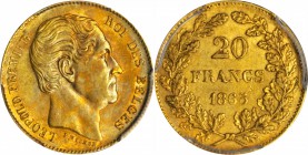 BELGIUM. 20 Franc, 1865. PCGS AU-58 Gold Shield.

Fr-411; KM-23. Variety with L. WIENER and position B. Light mottled toning but no serious problems...