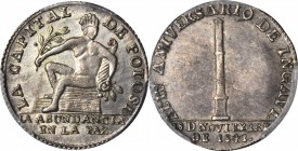 BOLIVIA. Silver Medallic Sol, ND (ca. 1845). PCGS MS-63 Gold Shield.

Burnett-128; Fon-9800. 3.54 grams. Struck to commemorate the 4th Anniversary o...