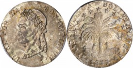 BOLIVIA. 4 Soles, 1855-PAZ F. La Paz Mint. PCGS MS-62 Gold Shield.

KM-130; Seppa-103. "La Paz Head" variety. Sharply struck for the issue with lust...