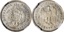 BOLIVIA. Silver 20 Centavos Pattern, 1868-CT. NGC MS-63.

KM-Pn20. Fully struck with nearly brilliant surfaces. About as affordable as one will find...