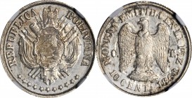 BOLIVIA. Silver 10 Centavos Pattern, 1868-CT. NGC MS-63.

KM-Pn17. Light toned with evidence of die clashing visible on both sides.