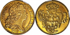 BRAZIL. 6400 Reis (Peca), 1759-B. Jose I (1750-77). NGC AU-55.

Fr-69; KM-172.1; LDMB-389; Gomes-54.10. A bold circulated example with blushes of at...
