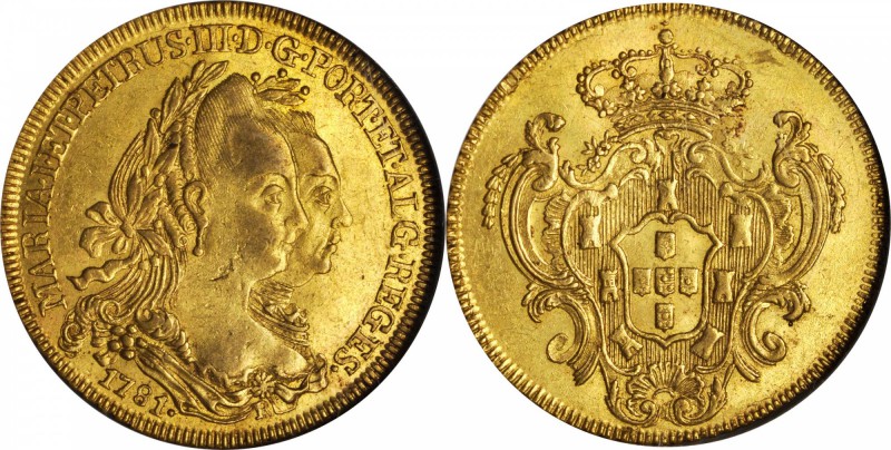 BRAZIL. 6400 Reis (Peca), 1781-R. Maria I & Pedro III (1777-86). NGC AU-58.

F...