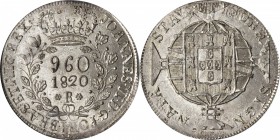 BRAZIL. 960 Reis, 1820-R. PCGS MS-65 Gold Shield.

KM-326.1; LDMB-P478; Gomes-25.10. Struck over an 1818-LMAE JP 8 Reales of Ferdinand VII. Sharply ...