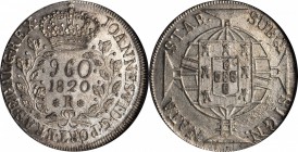 BRAZIL. 960 Reis, 1820-R. NGC MS-63.

KM-326.1; LDMB-P478; Gomes-25.10. Struck over a Bolivian Ferdinand VII 8 Reales (KM84) of indeterminate date. ...