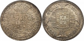 BRAZIL. 960 Reis, 1821-R. NGC MS-64.

KM-326.1; LDMB-P479; Gomes-25.20. Deeply toned with faint evidence of the Spanish colonial 8 Reales undertype ...