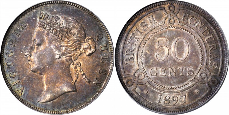 BRITISH HONDURAS. 50 Cents, 1897. PCGS AU-55.

KM-10. From a mintage of only 2...