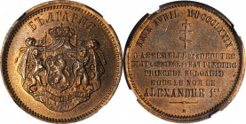 BULGARIA. Copper 10 Stotinki Pattern, 1879-AB. NGC MS-64 RB.

KM-unlisted. Struck by Auguste Brichaut. Struck to commemorate the election of Prince ...