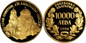 BULGARIA. 10000 Leva, 1994. PCGS PROOF-69 DEEP CAMEO Gold Shield.

Fr-17; KM-218. St. Alexander Nevski Cathedral commemorative. Possessing hard mirr...