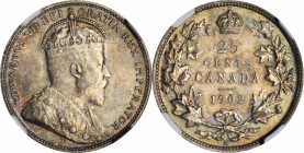 CANADA. 25 Cents, 1902-H. NGC MS-62.

KM-11. Attractively toned with strong underlying luster.