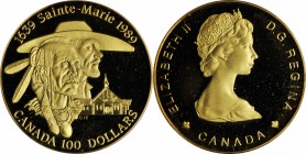 CANADA. 100 Dollars, 1989. BRILLIANT PROOF.

Fr-20; KM-169. Struck to commemorate the Sainte-Marie. Includes the case of issue and certificate of au...