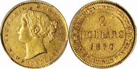 CANADA. Newfoundland. 2 Dollars, 1870. PCGS AU-55 Gold Shield.

Fr-1; KM-5. No dot after "NEWFOUNDLAND". Low mintage year, only 10,000 pieces struck...