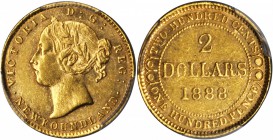 CANADA. Newfoundland. 2 Dollars, 1888. PCGS AU-55 Gold Shield.

Fr-1; KM-5; D-3. Dot before and after "NEWFOUNDLAND". Nice strike, lustrous and attr...