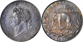 CEYLON. Rixdollar, 1821. PCGS AU-58.

KM-84. The detail remains sharp and attractive multicolored tone over both sides results in wonderful eye appe...