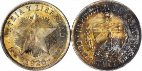 CUBA. 40 Centavos, 1920. PCGS AU-58 Gold Shield.

KM-14.3. SCARCE date. Low relief star. Well struck with an primarily mottled russet tone mixed wit...