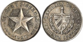 CUBA. 20 & 40 Centavos, 1920. PCGS AU-53 & MS-62, both Gold Shields.

2 pieces in lot. A lovely pair consisting of 20 Centavos (KM 13.2) and 40 Cent...