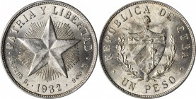 CUBA. Peso, 1932. PCGS MS-63.

KM-15.2. Low relief star. Bright and lustrous with a thin veneer of tone.