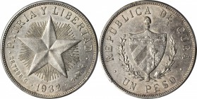CUBA. Peso, 1932. PCGS AU-55 Gold Shield.

KM-15.2. Low relief star. Lustrous and lightly toned with just a hint of blue that pops out when tilted i...