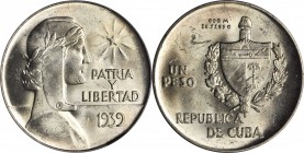 CUBA. Peso, 1939. PCGS MS-63.

KM-22. Minimally toned with flashy luster in the fields.

From the Collection of Dr. James Eustace Bizzell, II.
