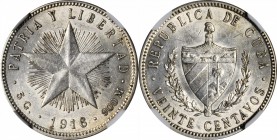 CUBA. Date Run of 20 Centavos, 1916-49. VERY FINE to MINT STATE.

KM-13.2. Five pieces in lot. Includes one of each date with the exception of the 1...