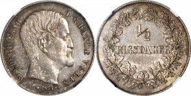 DENMARK. 1/2 Rigsdaler, 1854-FK VS. NGC PROOF-64.

KM-759. Originally toned with pinpoint definition appearing in the designs and strong reflective ...