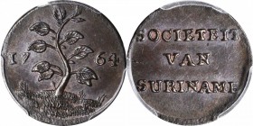 DUTCH GUIANA (Surinam). Duit, 1764. PCGS MS-65 BN Gold Shield.

KM-8.1; Scholten-1437. Short grass divides date. Struck at Enkhuizen under Governor ...
