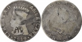 ECUADOR. Moneda De Quito. 8 Reales, ND (1831). PCGS AG-03 Gold Shield.

KM-9. VERY RARE host with "NUEVA GRANADA" as this "MDQ" countermark is norma...