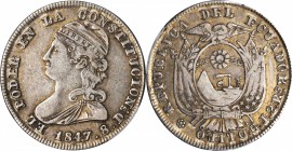 ECUADOR. 2 Reales, 1847-GJ. Quito Mint. PCGS EF-40 Gold Shield.

KM-33; Seppa-51. Exceptionally handsome circulated quality with detail that is shar...