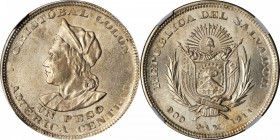 EL SALVADOR. Peso, 1914-CAM. NGC MS-64.

KM-115.2. Wide right shoulder variety. Sparkling luster appears in the fields with a thin veil of pale gold...