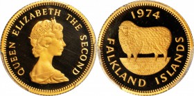 FALKLAND ISLANDS. Pound, 1974. PCGS PROOF-68 DEEP CAMEO Gold Shield.

Fr-3; KM-7. Romney Marsh Sheep. Widely sought as a type due to its charming sh...