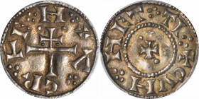 GREAT BRITAIN. Viking Coinage. Penny, ND. York Mint. Cnut (ca. 895-920). PCGS AU-55 Gold Shield.

S-993; North-501. Obverse: Patriarchal cross, "CNV...