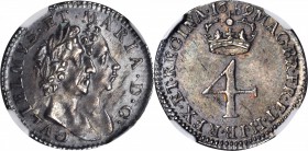 GREAT BRITAIN. 4 Pence (Groat), 1689. William & Mary (1688-94). NGC MS-63.

S-3439; KM-471.1; ESC-1865. "GV" below bust variety. A handsome piece wi...