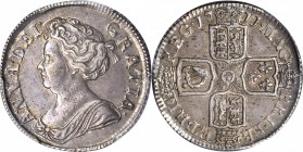 GREAT BRITAIN. Shilling, 1711. Anne (1702-14). PCGS AU-55 Gold Shield.

S-3618; KM-533.2. 4th bust, no roses in angles. Well struck and attractively...