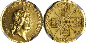 GREAT BRITAIN. 1/4 Guinea, 1718. George I (1714-27). NGC MS-62.

S-3638; Fr-331; KM-555. One year type. A handsome, lustrous example with soft, near...