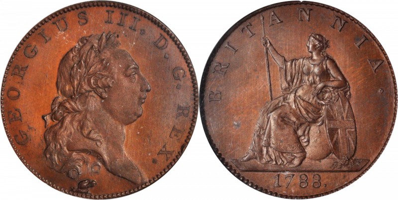 GREAT BRITAIN. Bronzed Restrike 1/2 Penny Pattern, 1788. George III (1760-1820)....