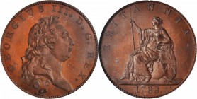 GREAT BRITAIN. Bronzed Restrike 1/2 Penny Pattern, 1788. George III (1760-1820). NGC PROOF-65 BN.

cf.KM-PnA63; P-1005. Reddish brown colored with f...
