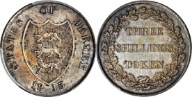 JERSEY. Silver 3 Shillings Token, 1813. PCGS MS-63 Gold Shield.

KM-Tn6. A SCARCE token issue, sharply struck with alluring yellow and blue iridesce...